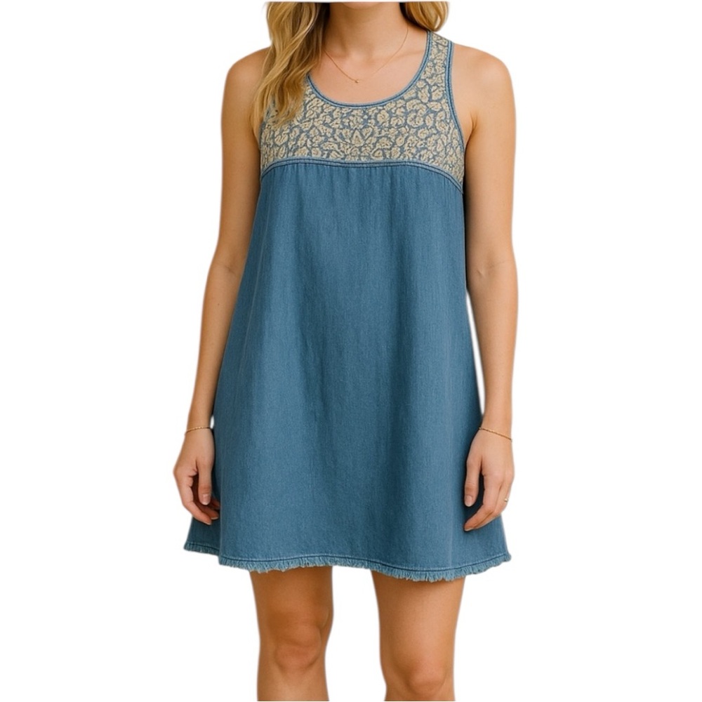 Abercrombie & Fitch Floral Embroidered Denim boho Dress Small Coastal Cowgirl
